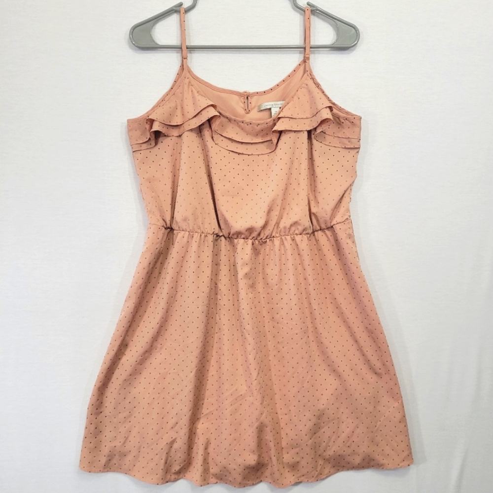 LC Lauren Conrad Beige/Tan Metallic Dot Ruffle Casual Mini Dress size 14